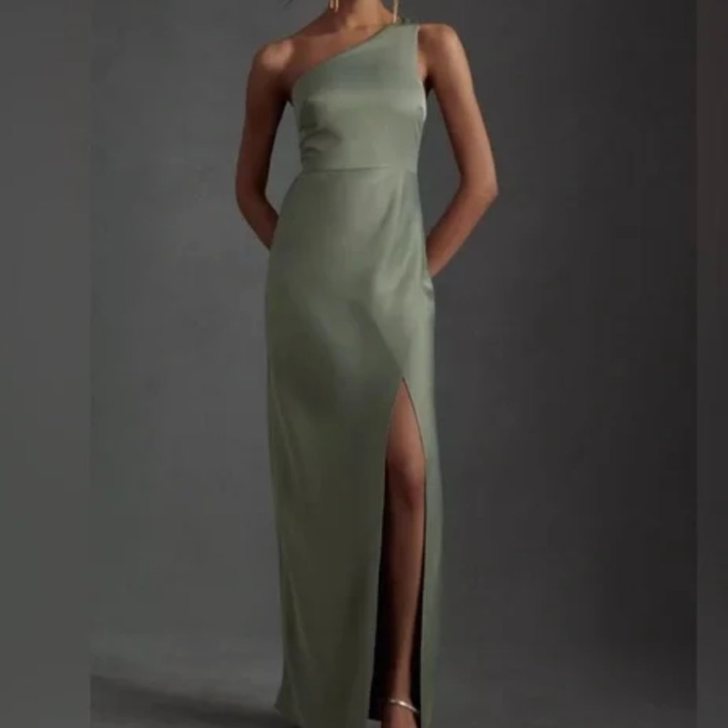 Bhldn Dylan One-Shoulder Sage Green Gown
